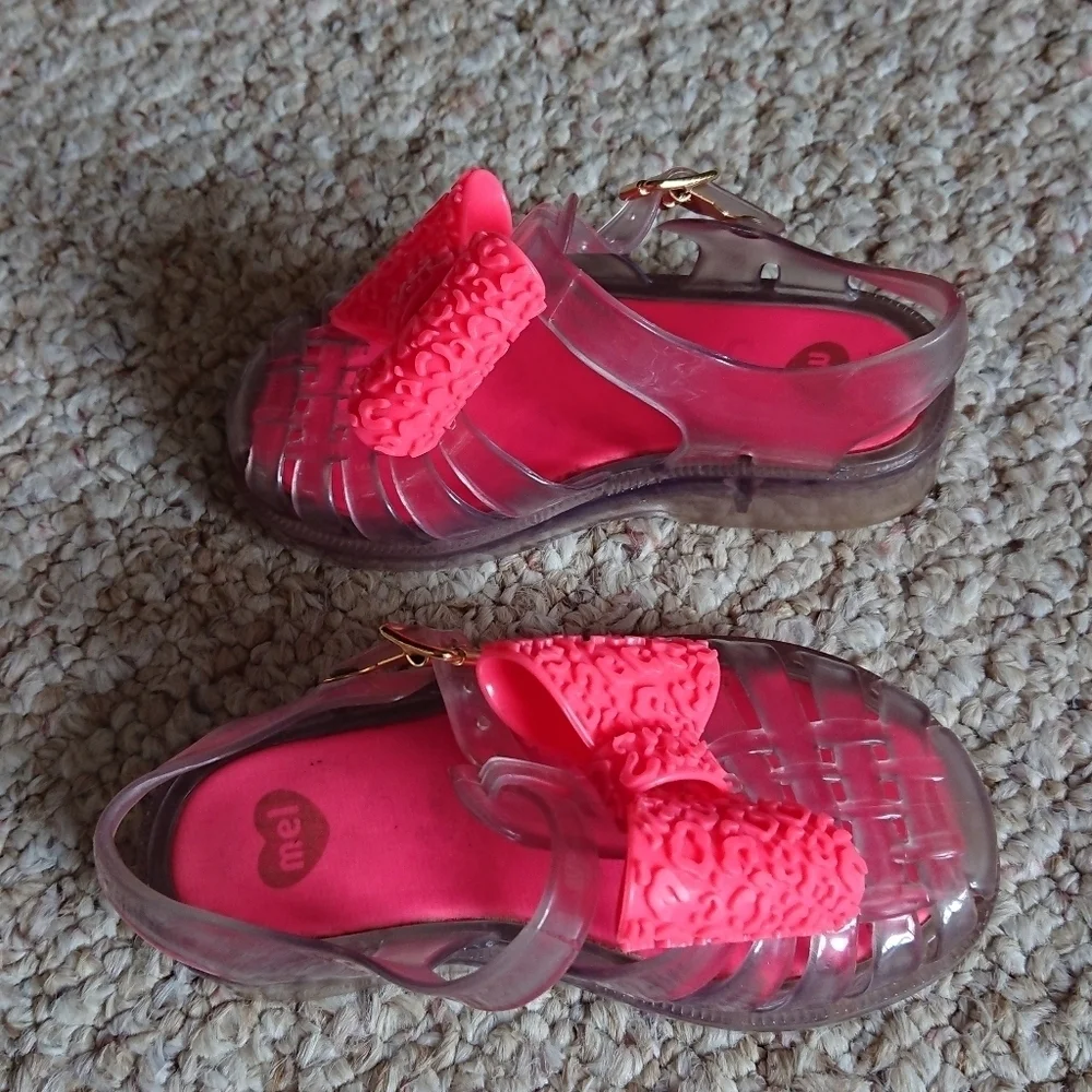 Mel By Melissa Toddler Clear Jelly Sandals Pink Leopard Bow Size 7